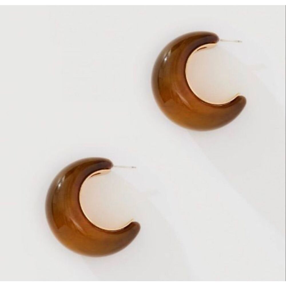 Revolve 8 Other Reasons Resin Hoop Earrings Brown Gold Tortoise Chunky NEW